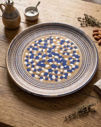 Navy Polka Large Plate