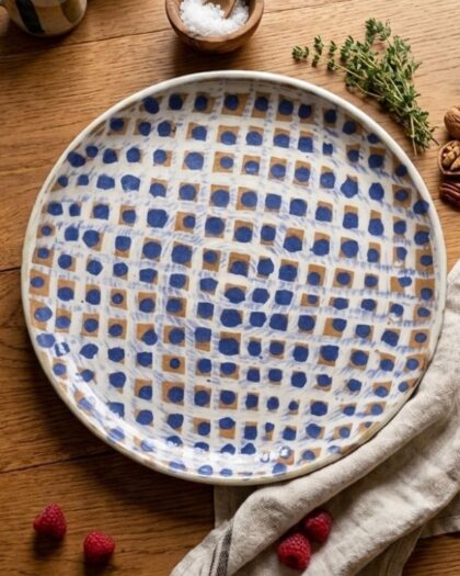 Navy Checkered Large Plate